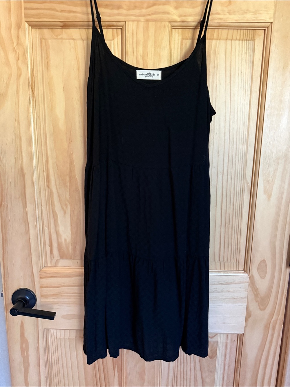 NATURAL LIFE Black Mini Slip Dress with Tiered Skirt